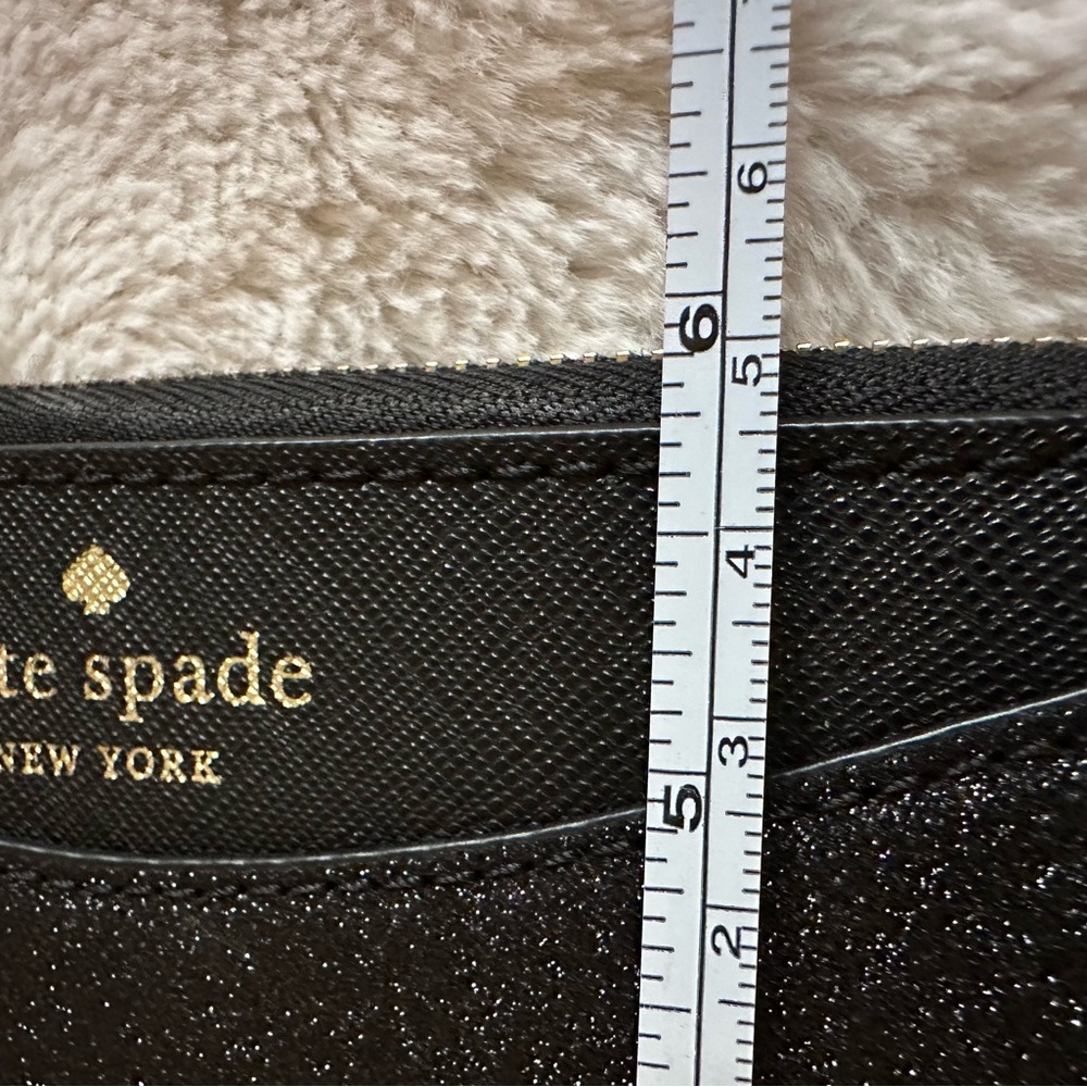 Kate Spade Black Shinny Glitter Small Coin Purse Wallet Signature Spade Lining - Picture 4 of 5